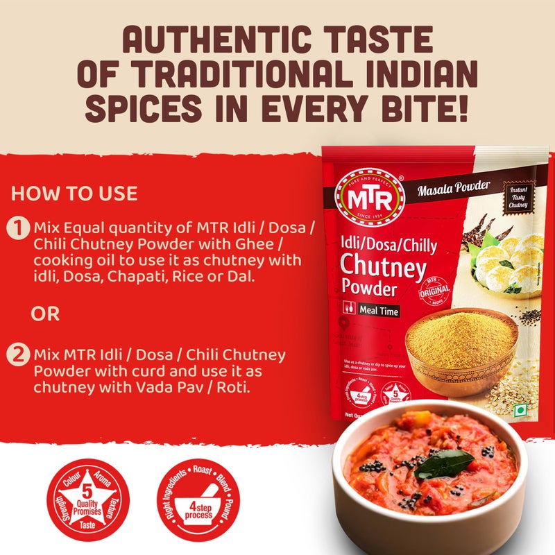 MTR Spiced Chutney Powder - Indian Spice Blend with Black gram dal, Red Chilli, Curry Leaves, Mustard, and Asafoetida - Instant and Easy to use - Ideal for Meal Time - 200g - Image 4